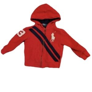 Polo By Ralph Lauren Boys Full Zip Hoodie Jacket 3T Red Large Pony Logo 3 Logo